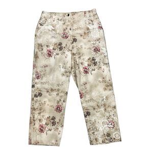 J. Jill Pants Womens Size 16 Beige Floral Print Comfy Spring 90s Y2K Pull On